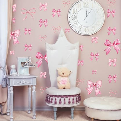 Pink Bow Wall Stickers, 8 Sheets 46 Pcs - color: Pink Bow