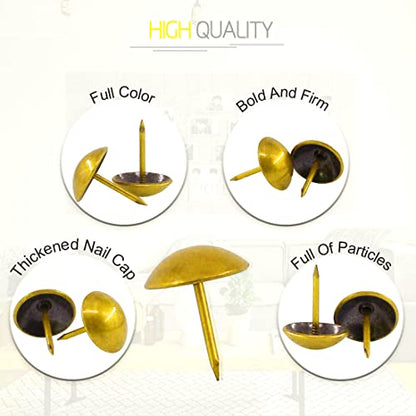 30mm Gold Antique Upholstery Nails, Round Large-Headed Nail, Furniture Tacks for Furniture Cork Board Wooden Furniture Decorative DIY Projects 20Pcs (Gold, 1-3/16")