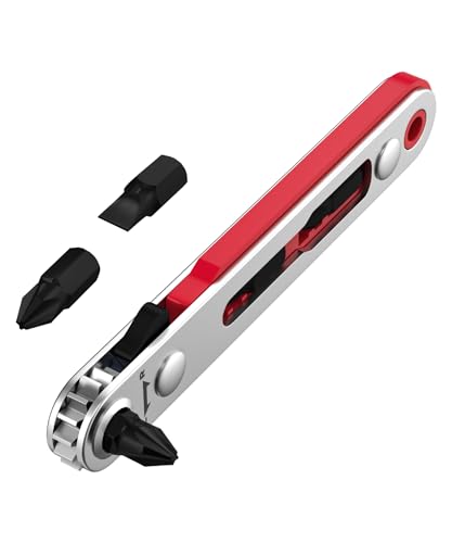 Bates Mini Ratchet Wrench, 1/4" Magnetic 90 Degree Screwdriver, Low Profile Right Angle Screwdriver for Tight Spaces - color: Red, size: 1 pcs