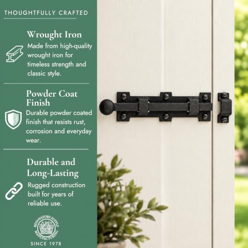 Renovators Supply Manufacturing Slide Bolt Latch 8 3/4 in. Black Wrought Iron Ball Tip Style Slide Bolt with Mounting Hardware - size: Pack of 1, style: 8.75 inch