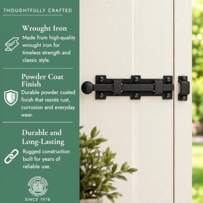 Renovators Supply Manufacturing Slide Bolt Latch 8 3/4 in. Black Wrought Iron Ball Tip Style Slide Bolt with Mounting Hardware - size: Pack of 1, style: 8.75 inch