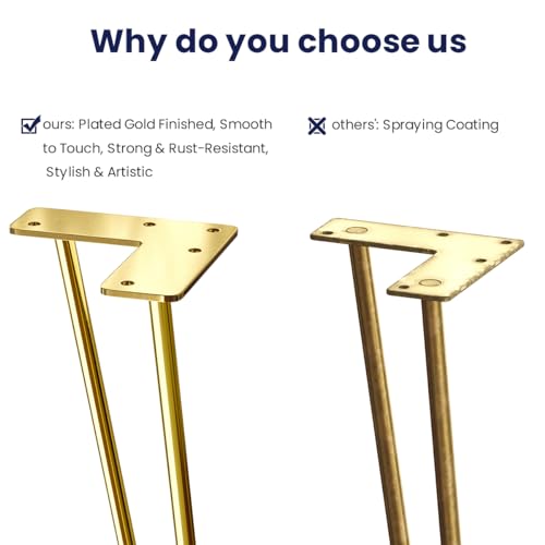 SMARTSTANDARD 12 Inch Hairpin Furniture Legs, Gold Set of 4PCS - color: Gold, size: 12 Inch