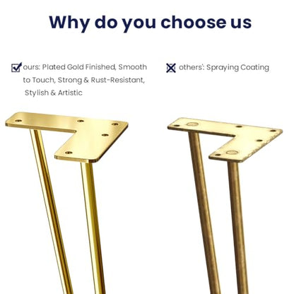 SMARTSTANDARD 12 Inch Hairpin Furniture Legs, Gold Set of 4PCS - color: Gold, size: 12 Inch