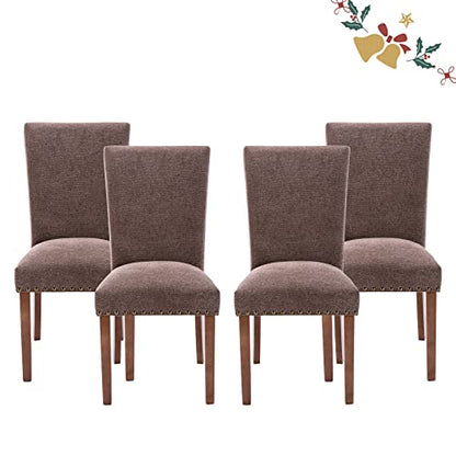 Parsons Dining Chairs Set of 4, Upholstered Nailhead Dining Room Kitchen Side Chair with Thick Cushions and Wood Legs, Brown - color: Brown, size: set of 4