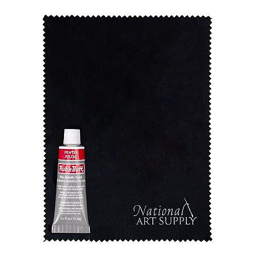 Amaco Rub and Buff Pewter 0.5oz/15ml Gilding Wax, Buffing Microfiber Cloth - color: Pewter