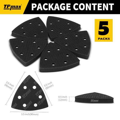 3-1/2" Triangle Sanding Interface Pads 6-Hole 5Pk - Hook & Loop Sponge Backing for Detail Sander