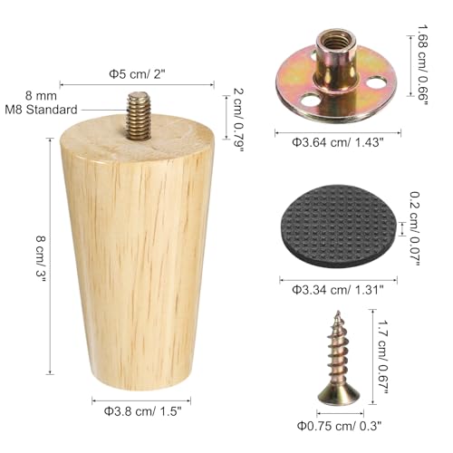 uxcell 4 Pack Furniture Legs, 3 Inch Round Wood Legs, Replacement Chair Feet for Couch Sofa Chair Bed Dresser Cabinet - size: 3 inch