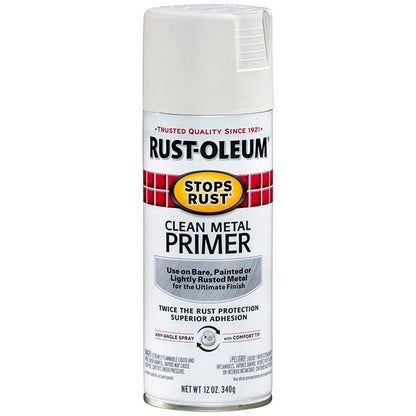 Rust-Oleum 7780830 Stops Rust Clean Metal Primer Spray, 12 oz, Flat White - size: 12 Ounce (Pack of 1)