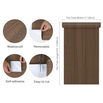 CHIHUT Thicken Walnut Wood Grain Peel and Stick Wallpaper for Kitchen - size: 12" x 472"