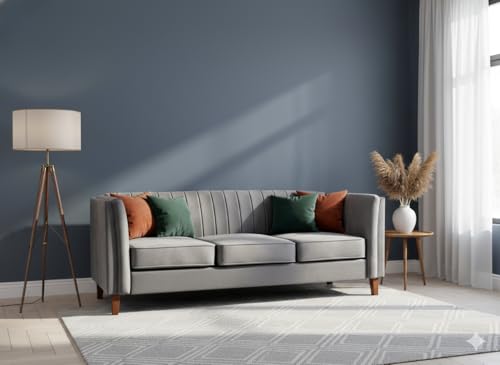 Container Furniture Direct Cavira Luxury Velvet Couch for Living Room with High Density Foam, Soft Fabric Upholstery, Removable Cushions and Solid Wood Legs, 83'' Wide 3 Seater Sofa, Grey - color: Grey, size: Sofa