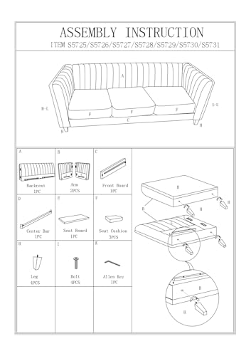 Container Furniture Direct Cavira Luxury Velvet Couch for Living Room with High Density Foam, Soft Fabric Upholstery, Removable Cushions and Solid Wood Legs, 83'' Wide 3 Seater Sofa, Green - color: Green, size: Sofa