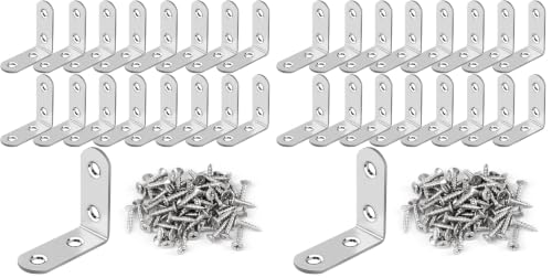 16 Pcs L Bracket Stainless Steel Corner Brace Sets, 90 Degree Right Angle Brackets with 64 Pcs Screws, L Bracket Firmware for Wooden Shelves, Chairs, Tables, Dressers, Furniture (Silver) (Pack of 2) - size: 16PCS | 40×40MM (Pack of 2), style: Silver