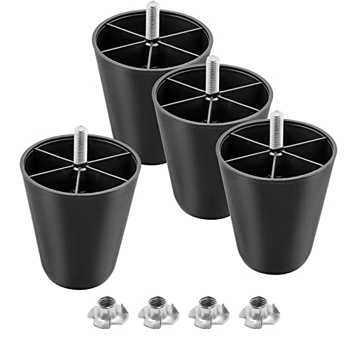 4pcs Plastic Furniture Legs 4" with T-Nuts, M10-1.5 Thread Bolt - size: 4 Inch, M10-1.5 Metric Thread Bolts