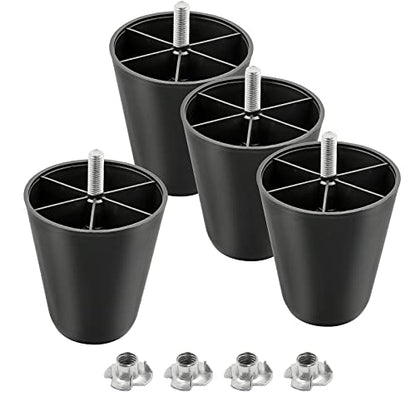 4pcs Plastic Furniture Legs 4" with T-Nuts, M10-1.5 Thread Bolt - size: 4 Inch, M10-1.5 Metric Thread Bolts