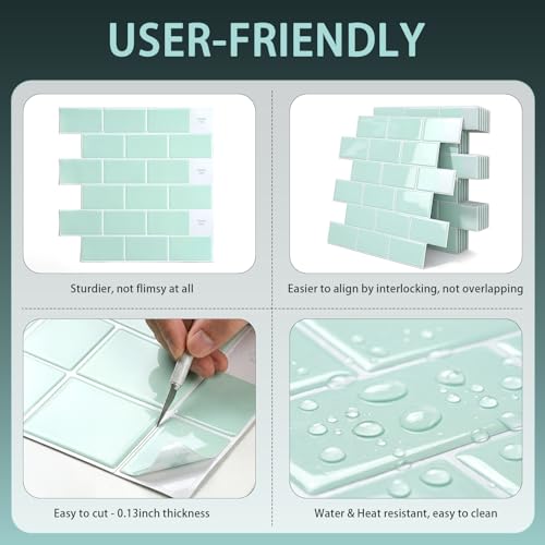 Arttown Peel and Stick 3D Wall Backsplash, 20-Sheet, 12" × 12" Aqua Green - color: Aqua Blue, size: 20PC 12"x12"