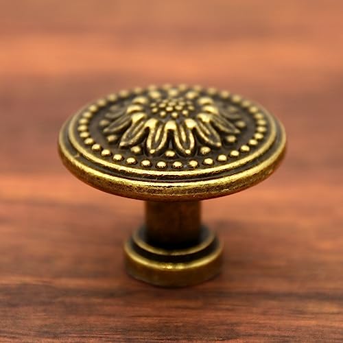 LXZ 4 PCs Vintage Antique Brass Knobs Handles – Cabinet Knobs Pulls Handles with Distressed Antique Brass Finish - Diameter 1.2" (31 mm) & Height 1" (25 mm)