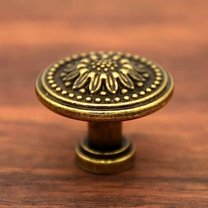 LXZ 4 PCs Vintage Antique Brass Knobs Handles – Cabinet Knobs Pulls Handles with Distressed Antique Brass Finish - Diameter 1.2" (31 mm) & Height 1" (25 mm)