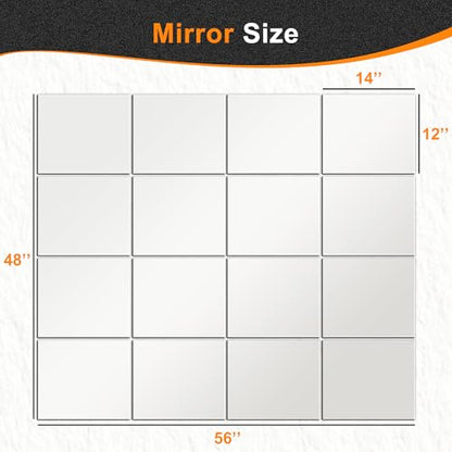Delma Home Gym Mirror Tiles, 14'' x 12'' Glass Frameless Mirror - size: 14''x12''-16PCS