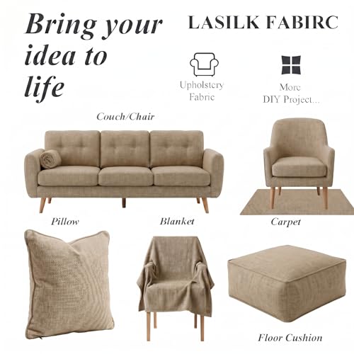 LaSilk- Premium Upholstery Fabric by the Yard, 57" Wide Thicken Faux Linen Fabric for Couch, Sofa, Chair, Pillow Cover (Linen, 1 Yard) - color: Linen, size: 1 yard