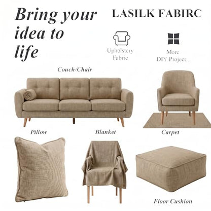 LaSilk- Premium Upholstery Fabric by the Yard, 57" Wide Thicken Faux Linen Fabric for Couch, Sofa, Chair, Pillow Cover (Linen, 1 Yard) - color: Linen, size: 1 yard