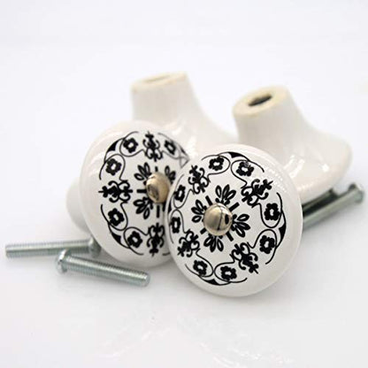 LXZ 4 PCs Vintage Style Round Ceramic Knobs Handles Pulls for Cabinet Drawer Door