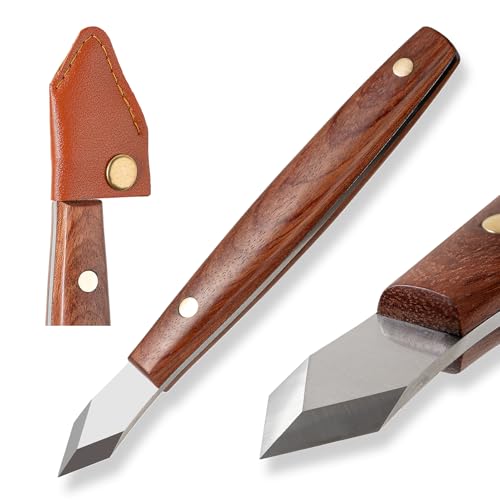 Marking Knife Woodworking Heavy Duty Scribing Gauge Knife Leather Sheath Carbon Steel Double Beveled Blade Striking Knife Wooden Handle Scribe Carving Tool Fathers Day Mens Woodworking Birthday Gift