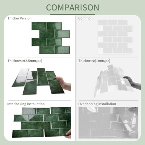 10-Sheet Thick Peel and Stick Kitchen Backsplash Tiles - color: Light Green
