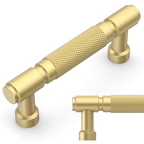 Amerdeco 10 Pack Brushed Gold knurled Cabinet Pulls 3" - color: Brushed Gold, size: 3" hole center