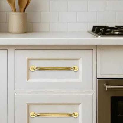 10 Pack 3-1/2 inch Hole Center Polished Brass Cabinet Pulls - Heavy Duty Solid Drawer Hardware Handles Kitchen Vanity Bathroom Handles - color: Polished Brass, size: 3-1/2"(89mm) Hole Center