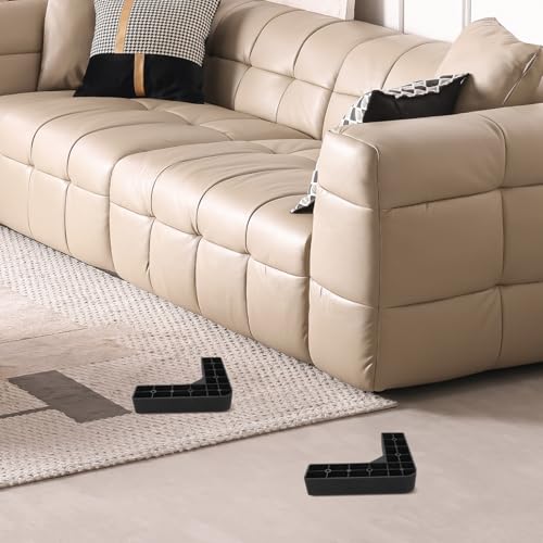NUOBESTY 4pcs Black Plastic L-Shaped Furniture Legs for Sofa and Bed - size: 16.50X16.50X3.50CM