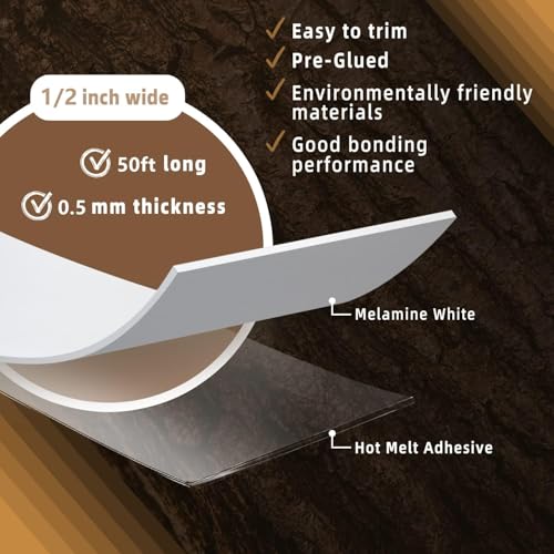 GSCIT Club White Edge Banding, 1/2 inch x 50ft Melamine Edge Banding with Hot Melt Adhesive Preglued Cabinet Edge Banding Flexible White Veneer Edging - color: White, size: 1/2"x 50ft