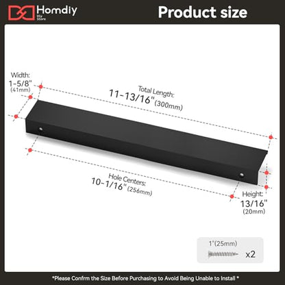 homdiy 10 Pack 10inch(256mm) Black Edge Finger Pulls Cabinet Handles for Kitchen Cabinets Drawers Dresser Concealed Mount Flat Hardware Aluminum Alloy 5 Inch - color: Black, size: 10in Hole Centers