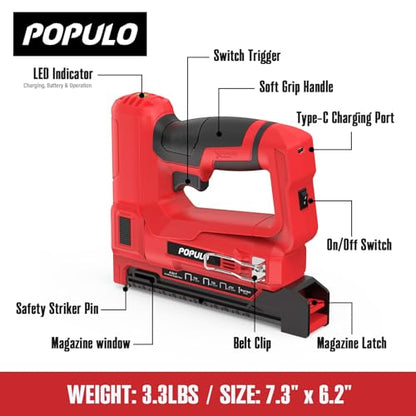 POPULO 4V Cordless 4-in-1 T50 Staple Gun for Upholstery & Crafts