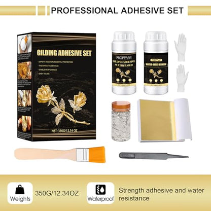 Gilding Adhesive Kit 100ml, Gold Leaf Sheets Glue, Varnish for Art