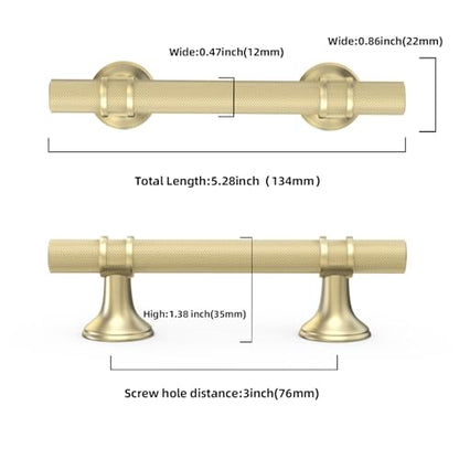 20 Pack 3 Inch Brushed Gold Kitchen Cabinet Handles - color: Brushed Gold Knurled, size: 3'' Hole Center(76mm)