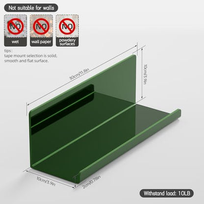 PAVSTINE Adhesive Floating Shelves for Wall No Drilling, 12 Inch Acrylic Self Adhesive Shelves, Stick on Shelves, Dorm Wall Shelf, for Bathroom, Kitchen, Bedroom, Office, Gaming Room, Green - color: Green