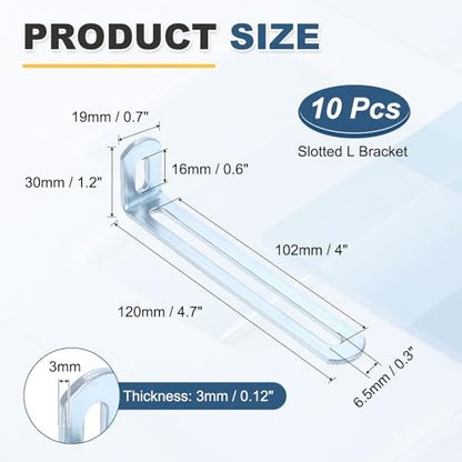 uxcell 10 Pcs Adjustable Right Angle Brackets 4.7"x1.2"x0.7" Silver - color: Silver, size: 4.7"x1.2"x0.7"