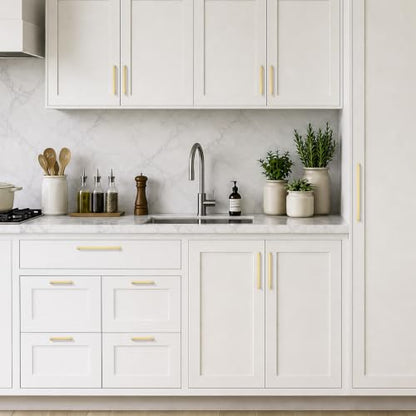 Ravinte Brushed Gold Kitchen Cabinet Solid Handles,4 Inch,10 Pack - color: Brushed Gold, size: 4 Inches Hole Center