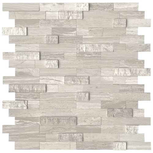 SUNWINGS 5-Sheet Peel and Stick Mosaic Natural 3D Stone Self Adhesive Marble Tiles, 11.5" x 10.7" Stick on Backsplash for Kitchen Bathroom Fireplace Vanity, Mixed Tan - color: Mixed Tan