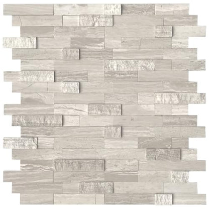 SUNWINGS 5-Sheet Peel and Stick Mosaic Natural 3D Stone Self Adhesive Marble Tiles, 11.5" x 10.7" Stick on Backsplash for Kitchen Bathroom Fireplace Vanity, Mixed Tan - color: Mixed Tan