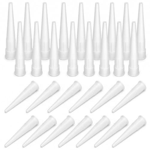 QWORK 30 Pcs Caulk Nozzle Tips Replacement – Plastic Caulking Gun Extender for Windows, Doors & Floor Tiles – Threaded Sealant Applicator Spout for Sausage Caulk Guns, White