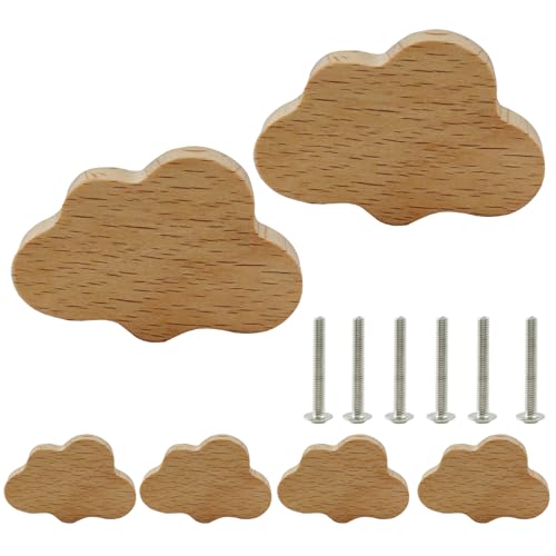Cloud Shaped Wooden Knobs, Small, 60 x 40 mm, 6Pcs - size: 60 x 40 mm