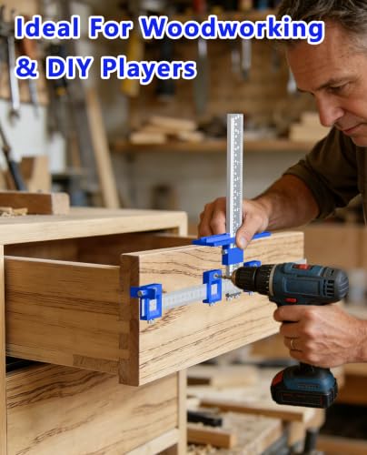 Cabinet Hardware Jig, Cabinet Handle Template with Center Punch. - color: Blue