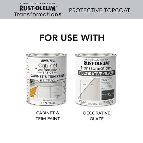 Rust-Oleum Transformations Protective Topcoat | Scratch & Stain Resistant Finish | Crystal Clear & Odorless | Ideal for Cabinets & Trim | Semi-Gloss | Quart