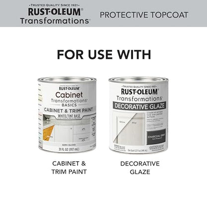 Rust-Oleum Transformations Protective Topcoat | Scratch & Stain Resistant Finish | Crystal Clear & Odorless | Ideal for Cabinets & Trim | Semi-Gloss | Quart