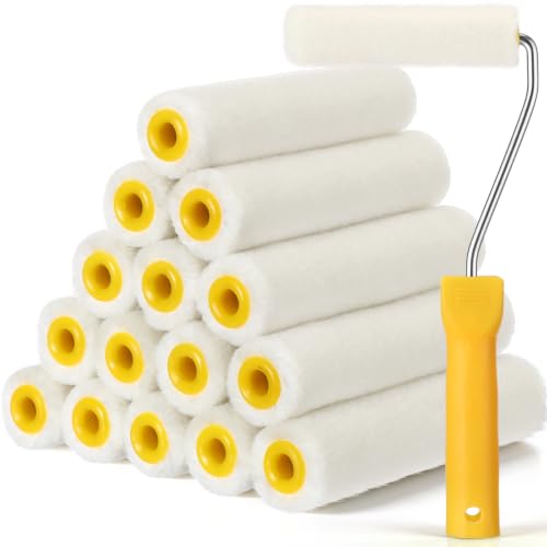 Leumoi 16 Pcs 4" Mini Mohair Paint Roller Covers Kit,White - color: White