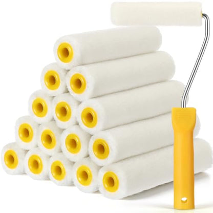 Leumoi 16 Pcs 4" Mini Mohair Paint Roller Covers Kit,White - color: White