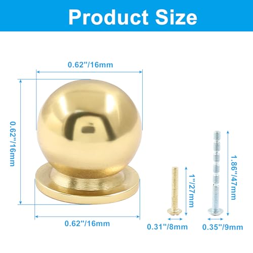 Jiozermi 4 Pack Mini Round Solid Brass Knobs, 5/8 Inch, Polished Gold - color: Polished Gold, size: 5/8 Inch(16mm)