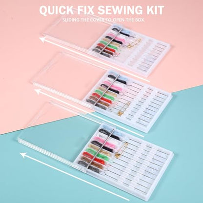 MTLEE 14 Boxes 140 Pieces Quick Fix Sewing Kit, Easy Pre Threaded Needle - color: Stylish Color