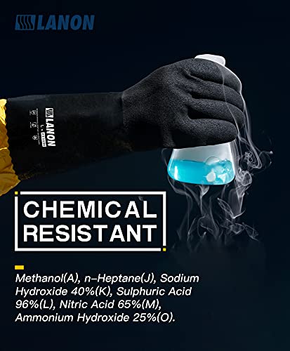 LANON Nitrile Chemical Resistant Gloves with Cotton Liner,Black,XLarge - size: X-Large (Pack of 1)